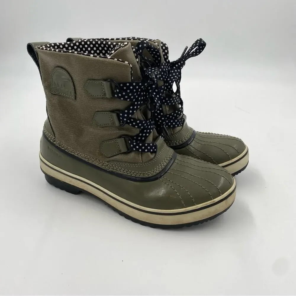 Sorel Tivoli Waterproof Rain and Snow Boots Green Size 7‎ polka dot lace up